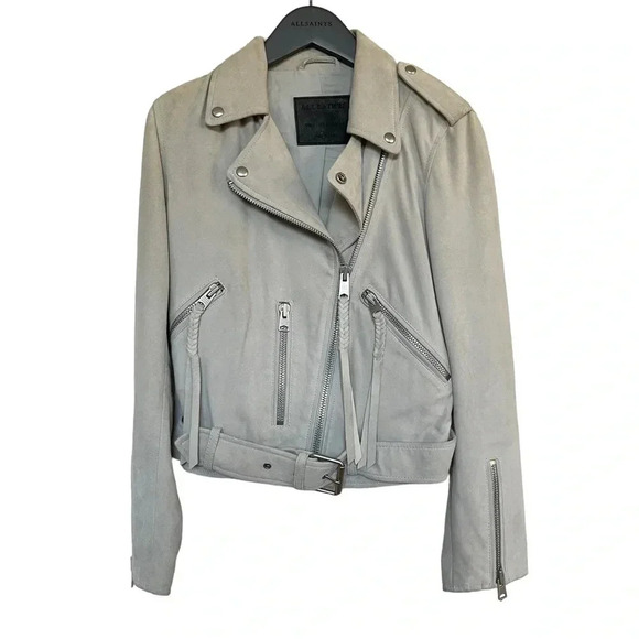 ALLSAINTS Plait Balfern Goat Leather Zip Up Biker Moto Jacket Size 2 - Picture 3 of 16